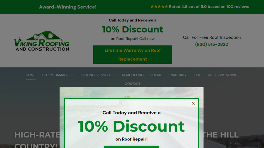 Screenshot of the Viking Roofing & Construction website