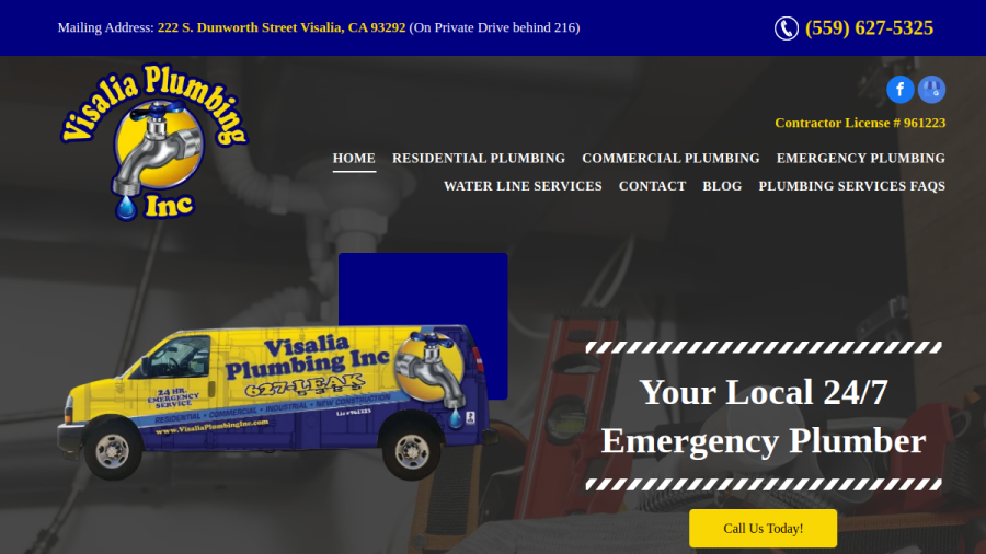 Screenshot of the Visalia Plumbing Inc. website
