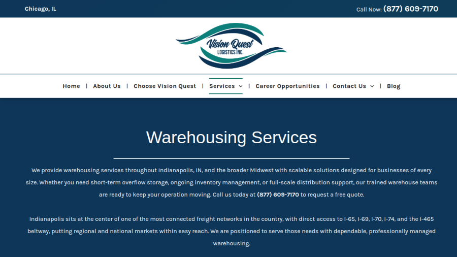 Vision Quest Logistics website