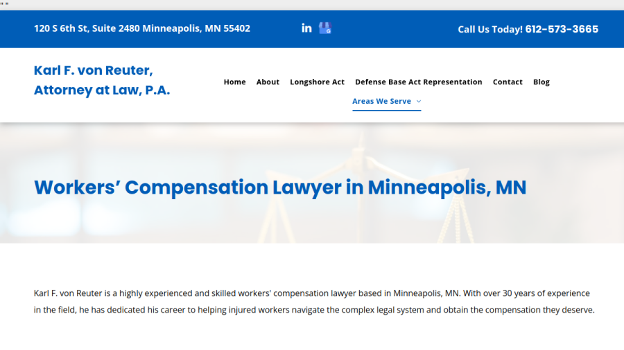 Screenshot of the Karl von Reuter - Attorney at Law website
