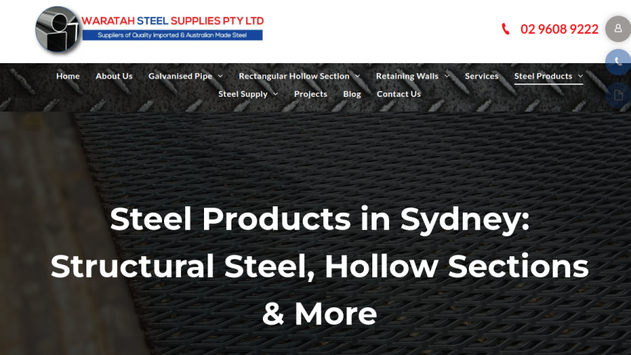 Screenshot of the Waratah Steel Supplies website