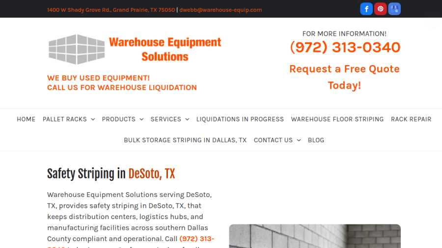 Warehouse Equipment Solutions website