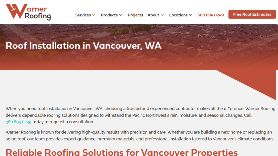 Warner Roofing & Construction, Inc. website