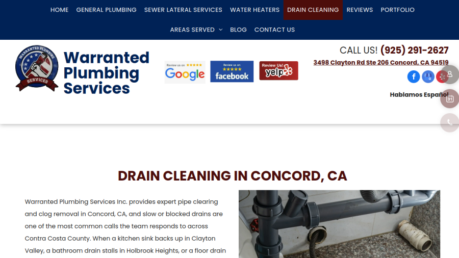 Screenshot of the Warranted Plumbing Services, Inc website