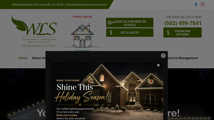 Screenshot of the Wayne's Lawn Service website