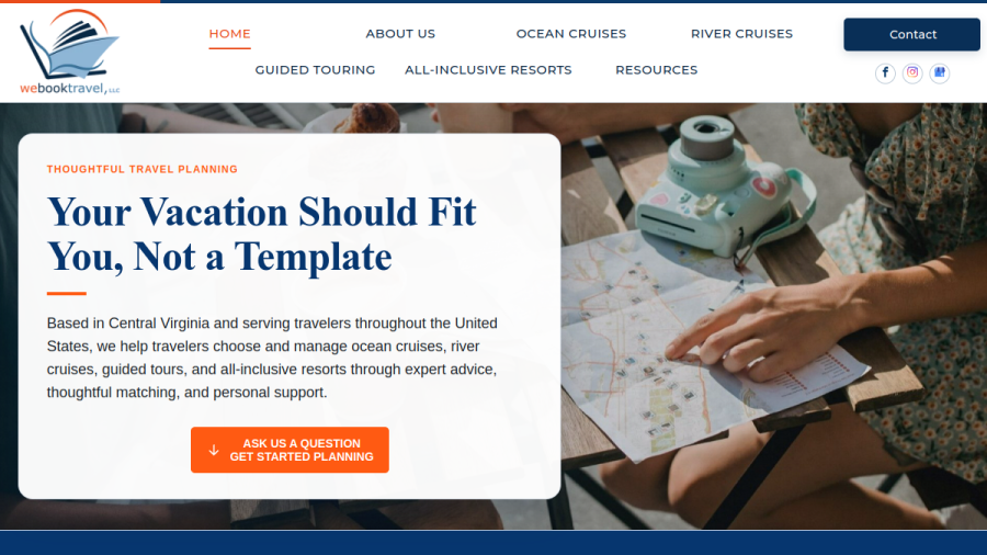 Screenshot of the We Book Travel LLC website