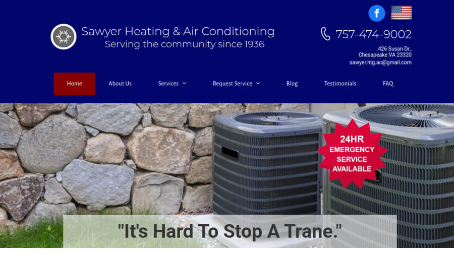 Screenshot of the Sawyer Heating & Air Conditioning website