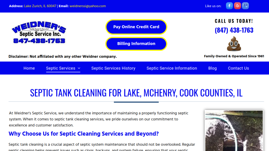 Website screenshot of Weidner's Septic Service Inc.