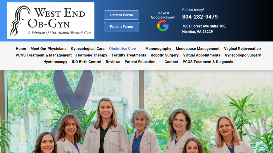 Screenshot of the West  End  Obstetrics & Gynecology website