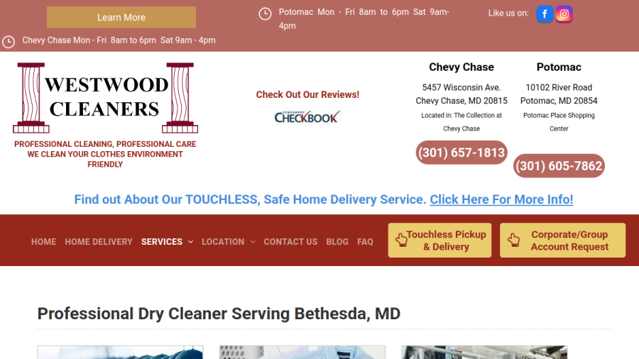 Screenshot of the Westwood Cleaners website