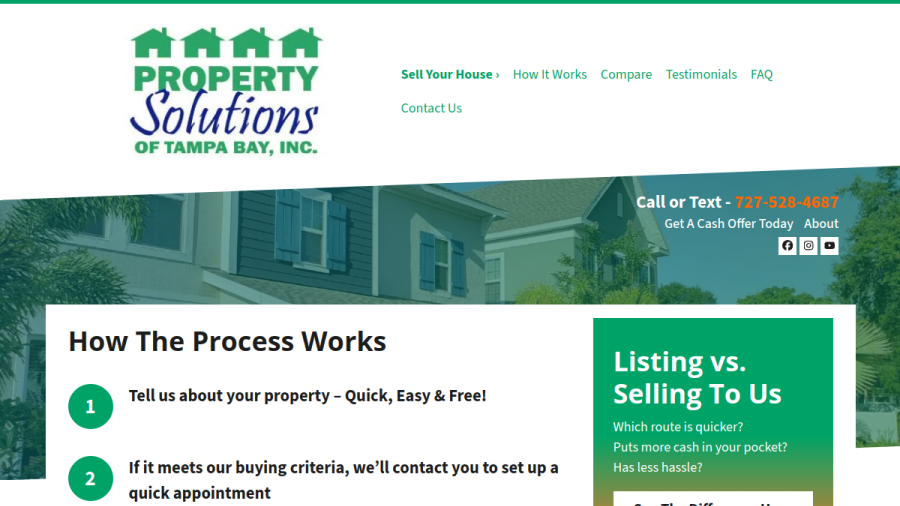 Screenshot of the We Buy Houses - Property Solutions of Tampa Bay website