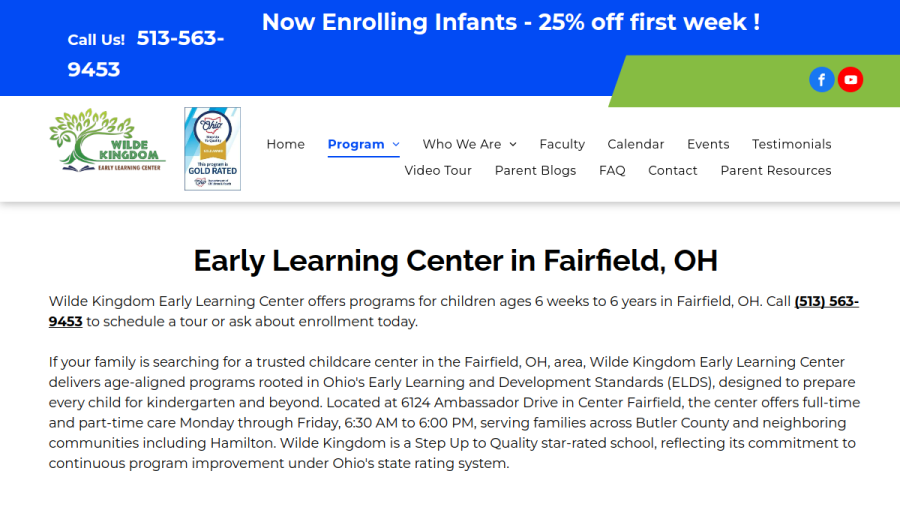 Wilde Kingdom Early Learning Center website