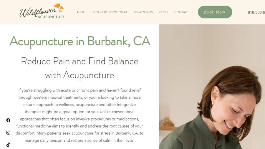 Wildflower Acupuncture website screenshot
