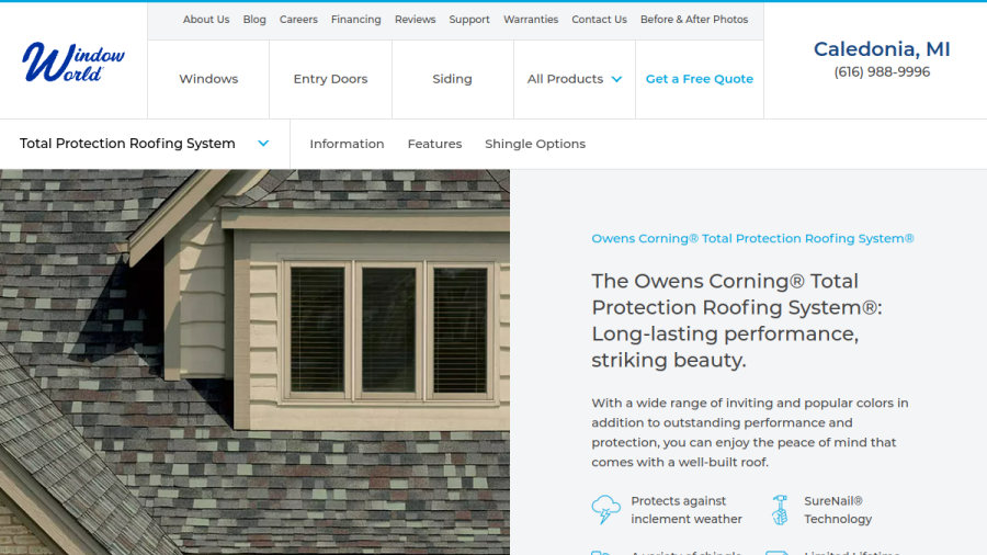 Screenshot of the Window World of West Michigan website