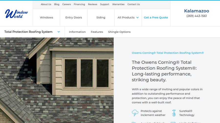 Screenshot of the Window World of Kalamazoo website