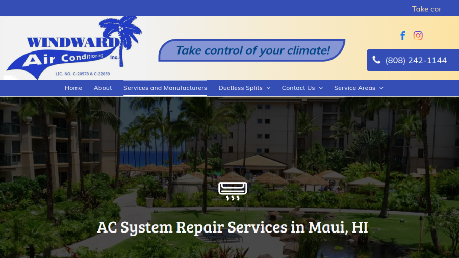 Screenshot of the Windward Air Conditioning Inc website