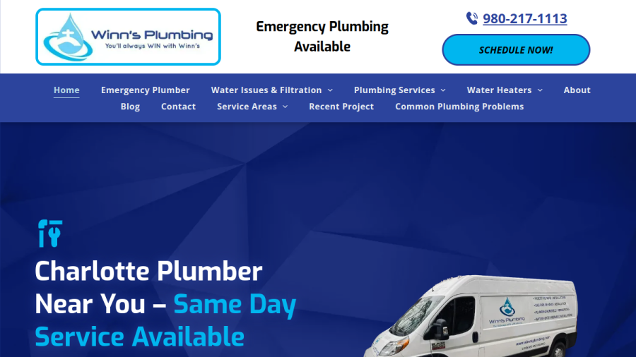 Screenshot of Winn's Plumbing website