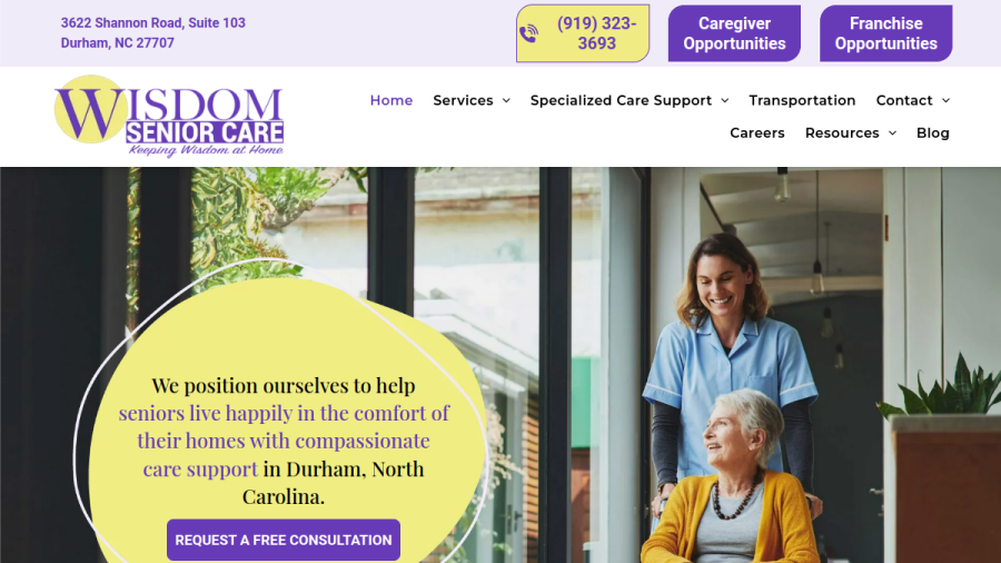 Screenshot of the Wisdom Senior Care website