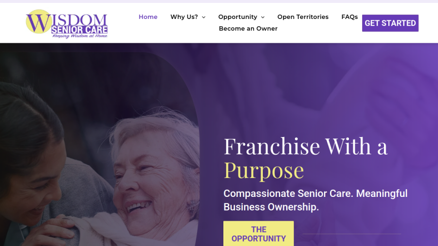 Screenshot of the Wisdom Senior Care Franchise website