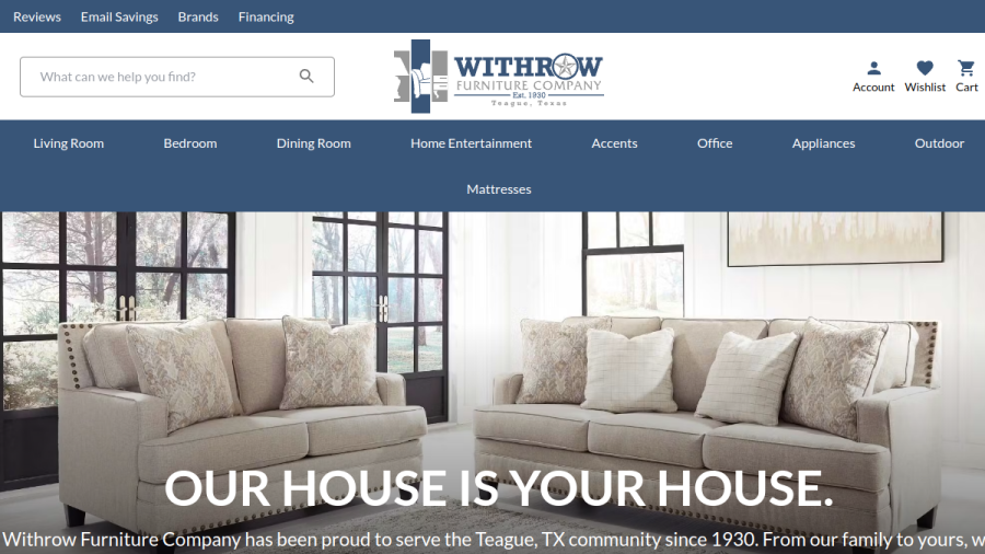 Screenshot of the Withrow Furniture Co website