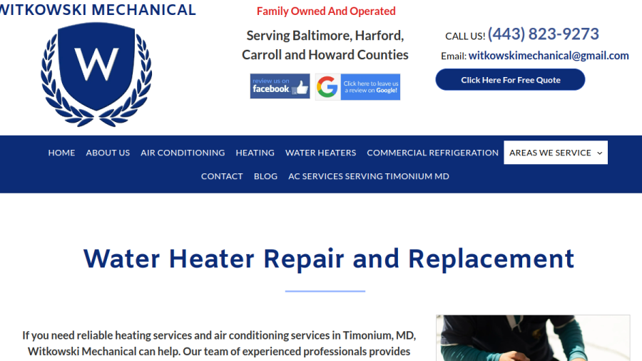 Screenshot of the Witkowski Mechanical website
