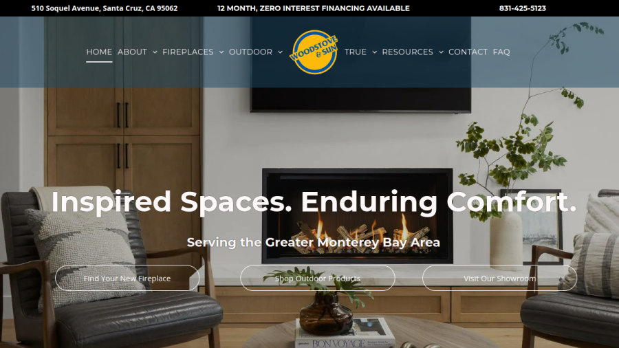 Screenshot of the Woodstove & Sun website