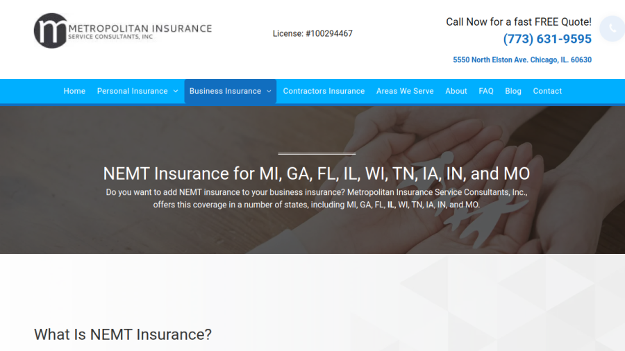 Screenshot of the Metropolitan Insurance Service Consultants Inc. website