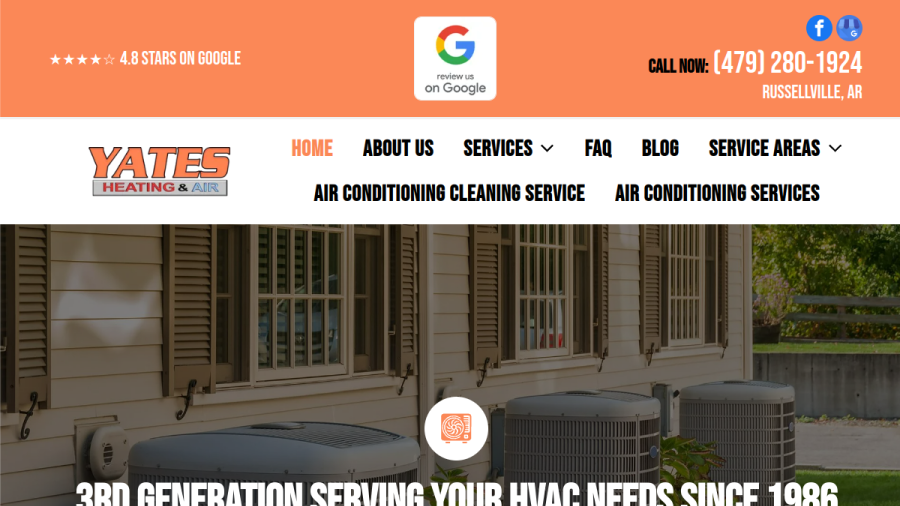 Screenshot of the Yates Heating & Air website