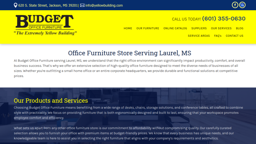 Screenshot of the Budget Office Furniture website