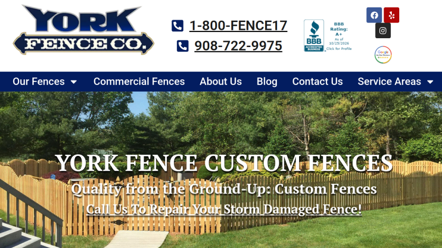 Website screenshot of York Fence Co