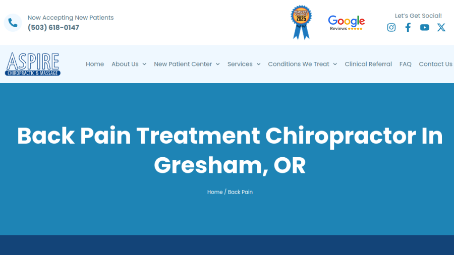 Website screenshot of Aspire Chiropractic & Massage
