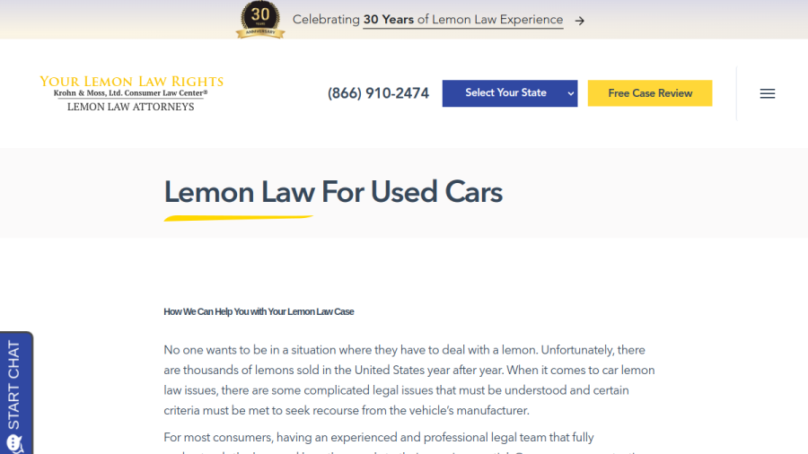 Screenshot of the Krohn & Moss, Ltd. Consumer Law Center® website