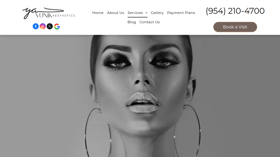 Screenshot of Yunik Aesthetics Medspa website