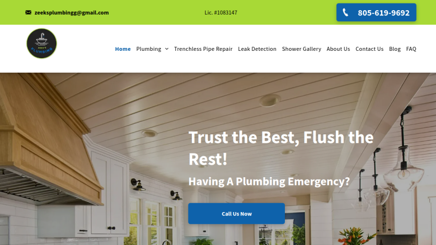 Screenshot of the Zeekâ€™s Plumbing website