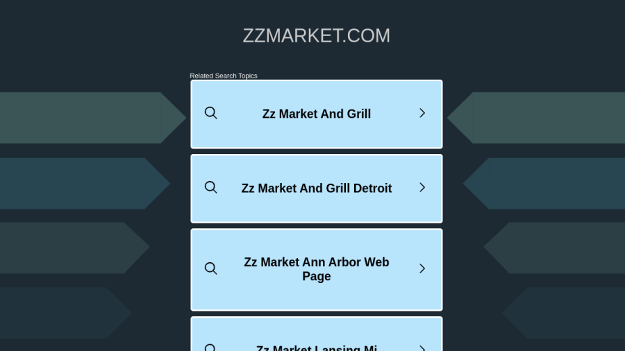Screenshot of the ZZ Market and Grill website
