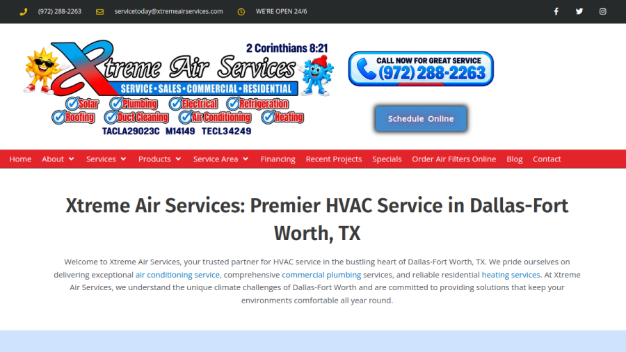 Screenshot of Xtreme Air Services website