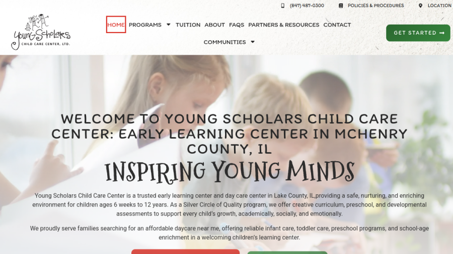 Screenshot of the Young Scholars Child Care Center website