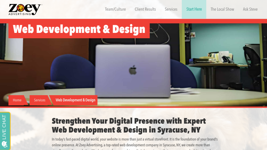 Screenshot of the Zoey Advertising website