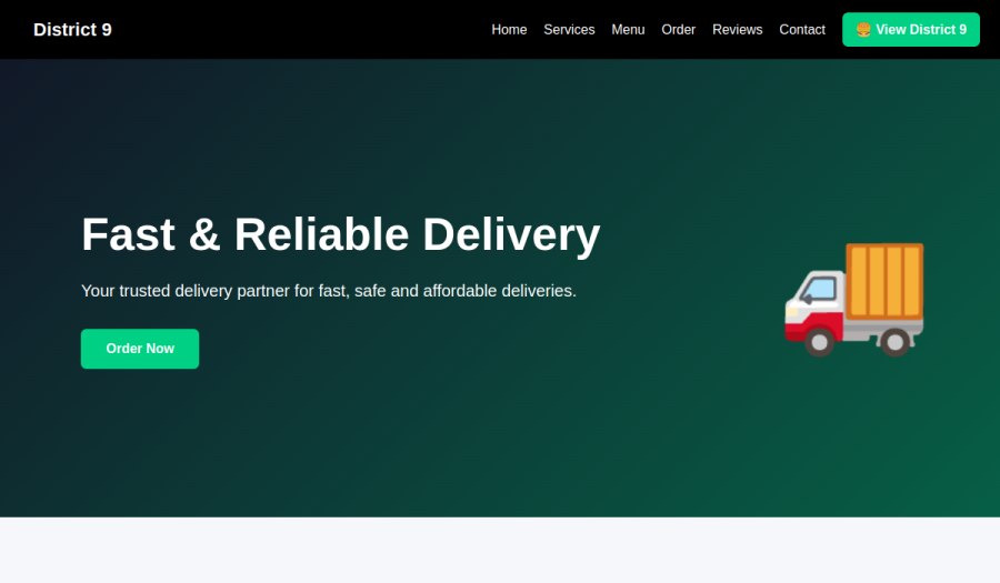 District 9 Delivery Website Screenshot
