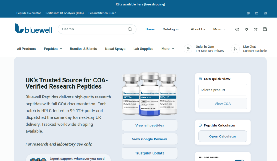 Bluewell Peptides website preview