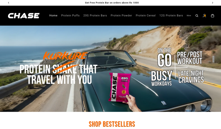 Homepage screenshot of Chase Protein — Nutrition & Fitness website built by WebBees