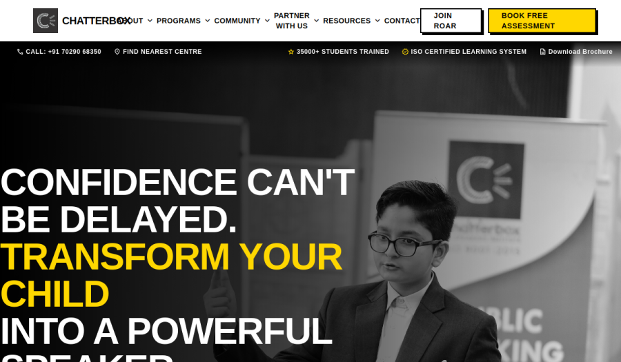 Homepage screenshot of Chatterbox World — Education & Coaching website built by WebBees