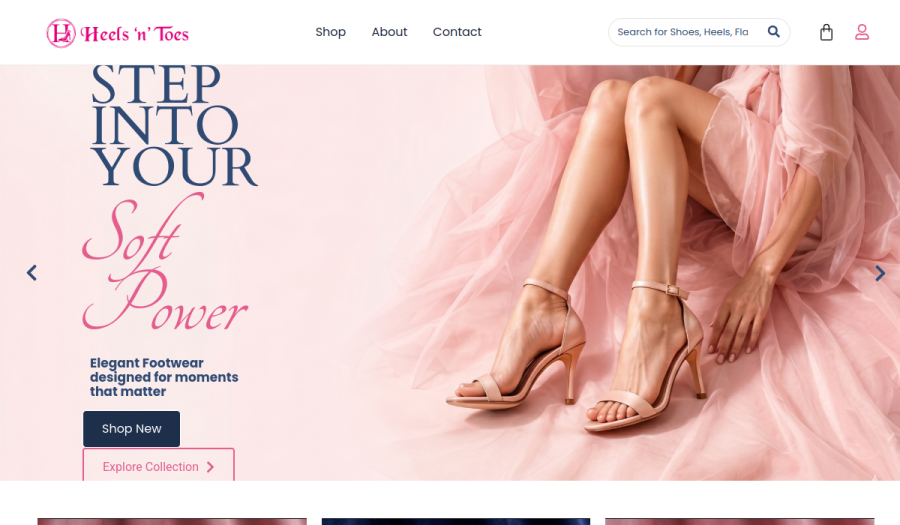 Homepage screenshot of Heels N Toes — Footwear Store website built by WebBees