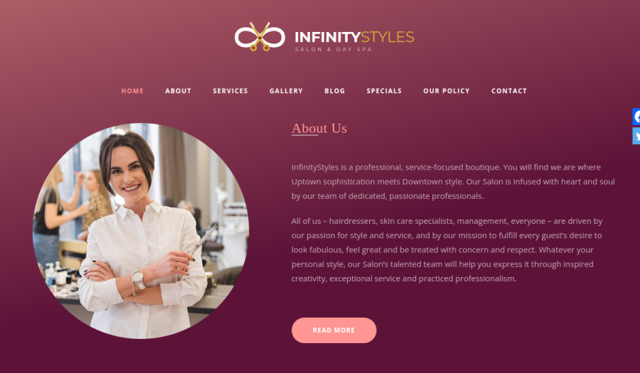 Zrzut ekranu strony InfinityStyles Salon & Day Spa