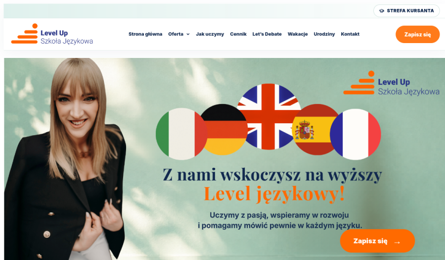 Strona internetowa szkoły językowej Level Up