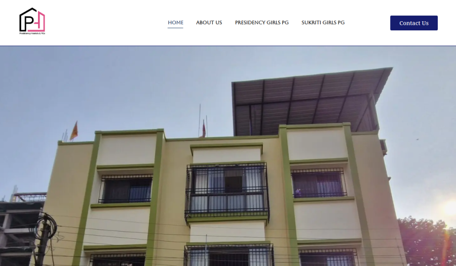Homepage screenshot of Presidency PG — PG / Hostel website built by WebBees