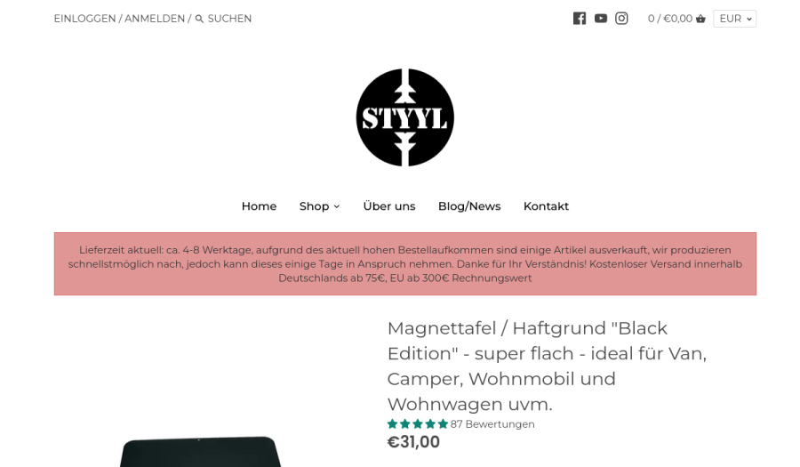 Original STYYL Produktseite: Magnettafel Black Edition