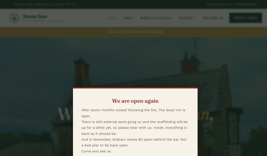 The Swan Inn Abbotsbury website