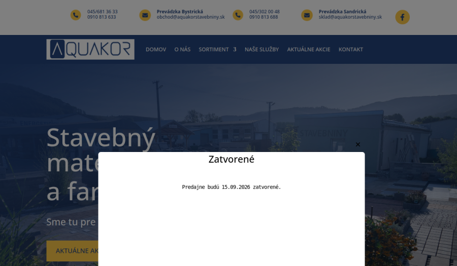 Reálny náhľad webu AQUAKOR stavebniny