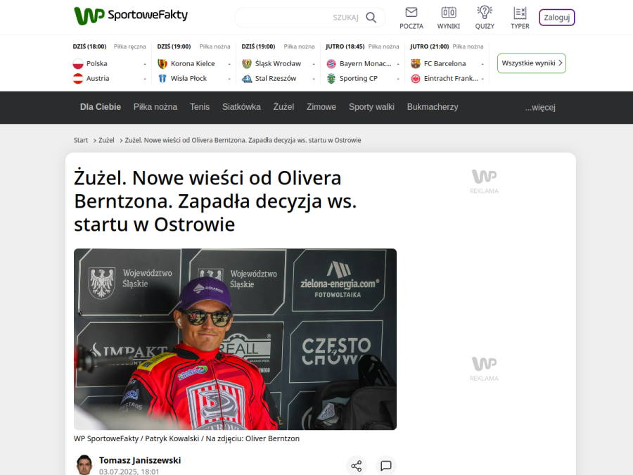 Nowe wieści od Berntzona – WP SportoweFakty